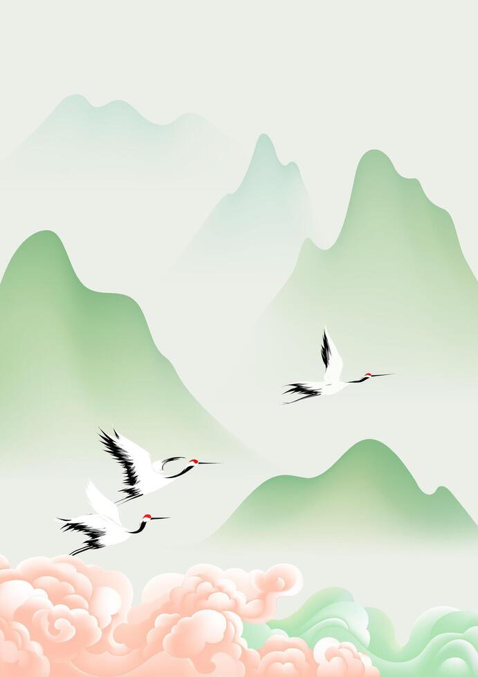 Chinese style vertical illustration design auspicious clouds and flying vector