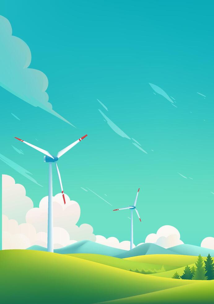 Environmental protection poster design wind turbines in a natural environment vector