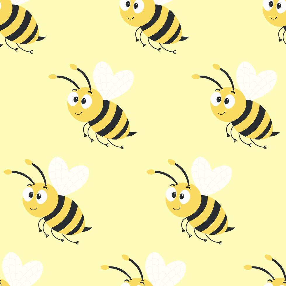 Seamless pattern with bees on a yellow background vector