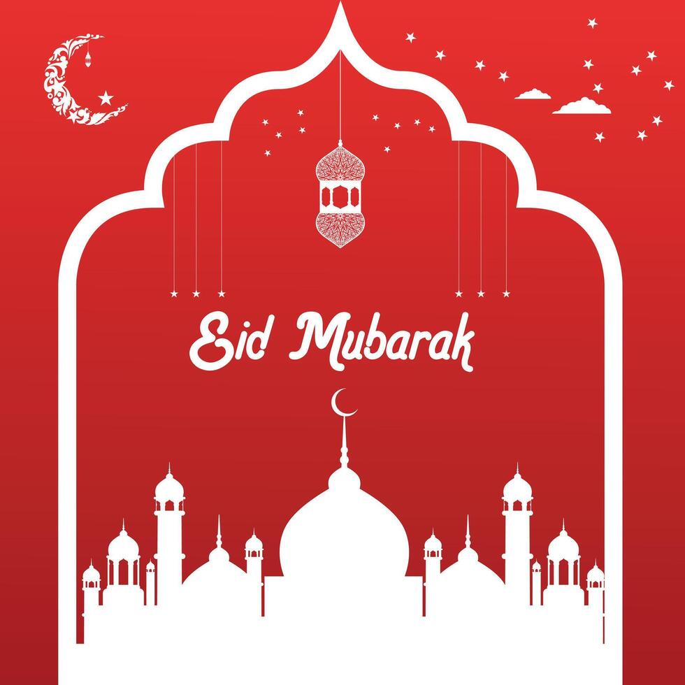 Eid mubarak greeting card red background design. Islamic arabic background. vector