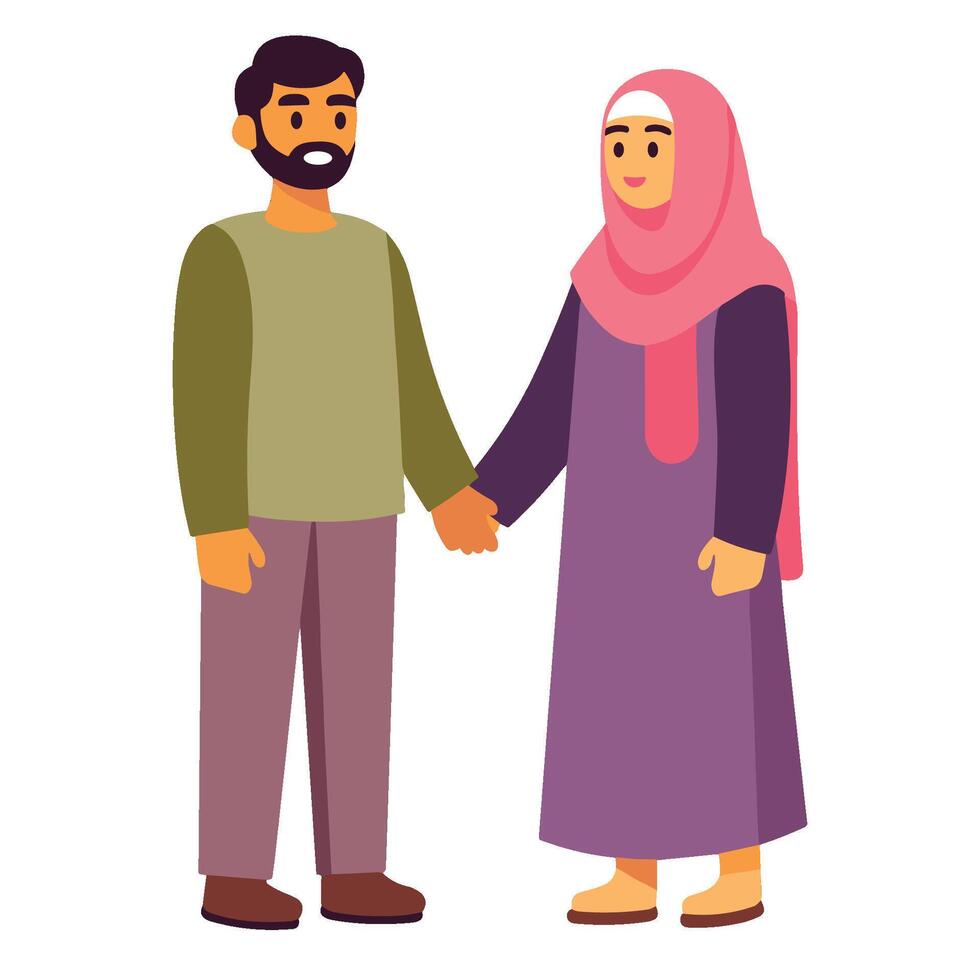 Muslim couple holding hands, isolated on white background vector