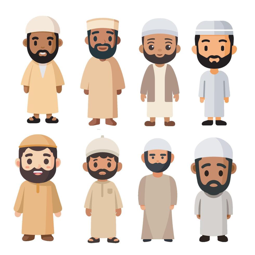 Muslim men in different ethnic clothes vector