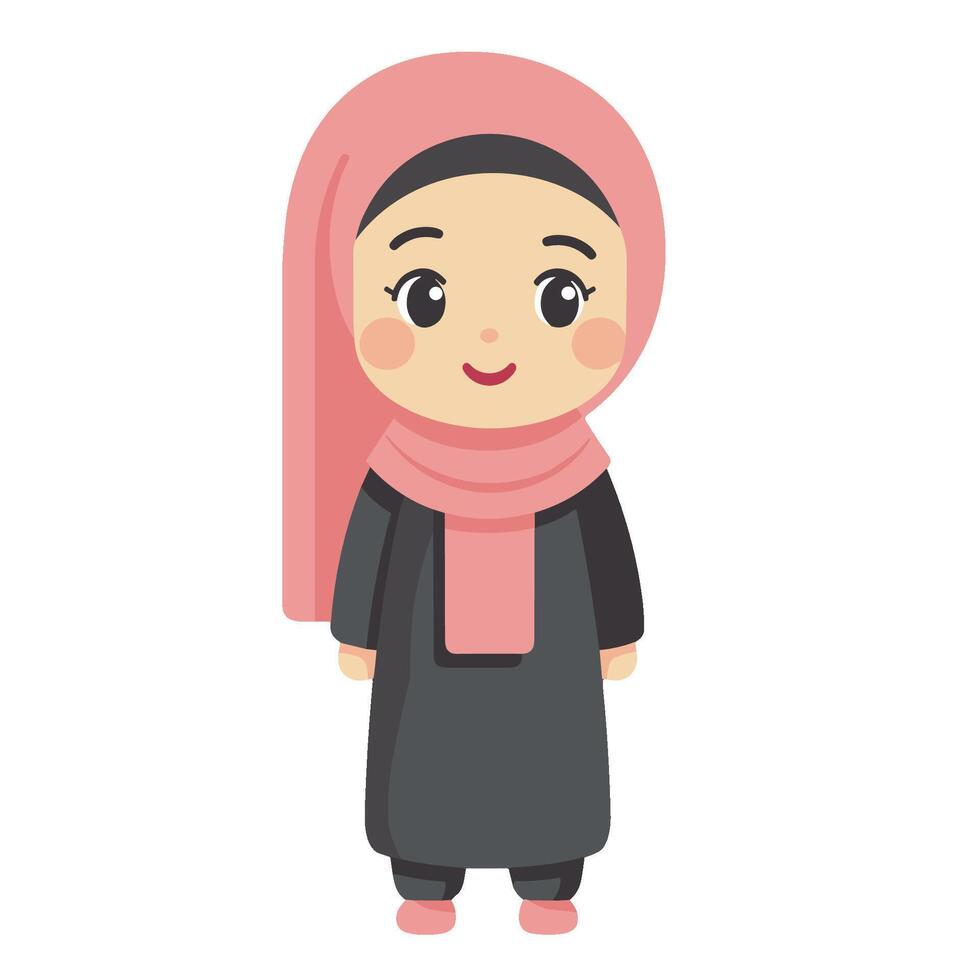 A cartoon muslim girl wearing a pink scarf vector