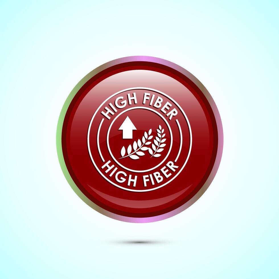 High fiber food icon design illustration. High fiber badge label design, Red color round button design vector