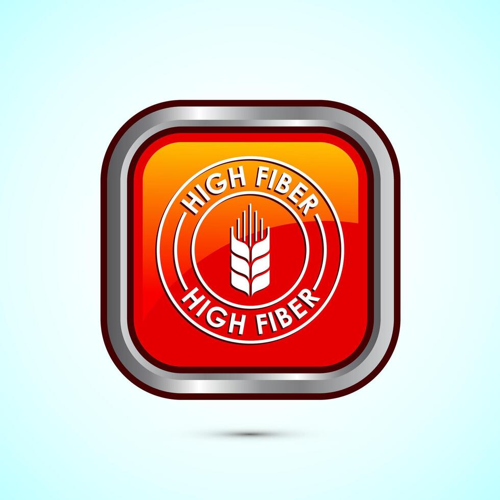 High fiber food icon design illustration. High fiber badge label design, Orange color square button design vector