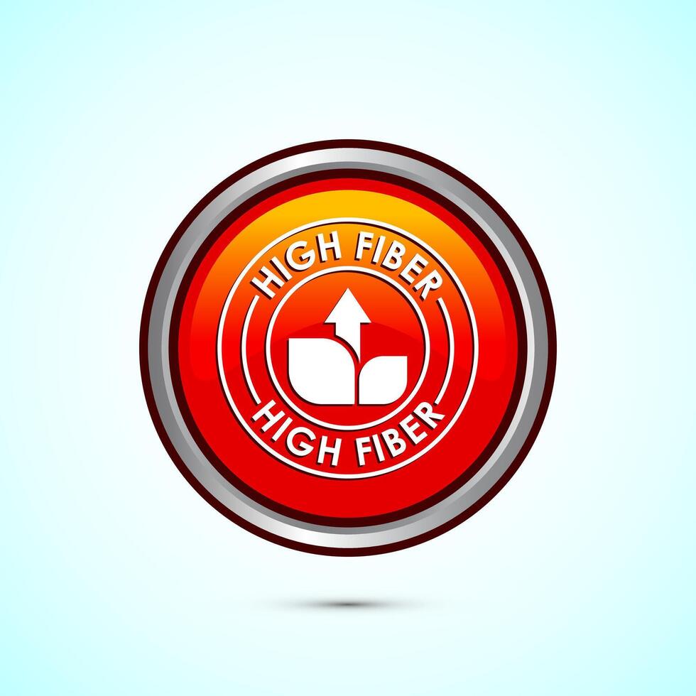 High fiber food icon design illustration. High fiber badge label design, Orange color round button design vector
