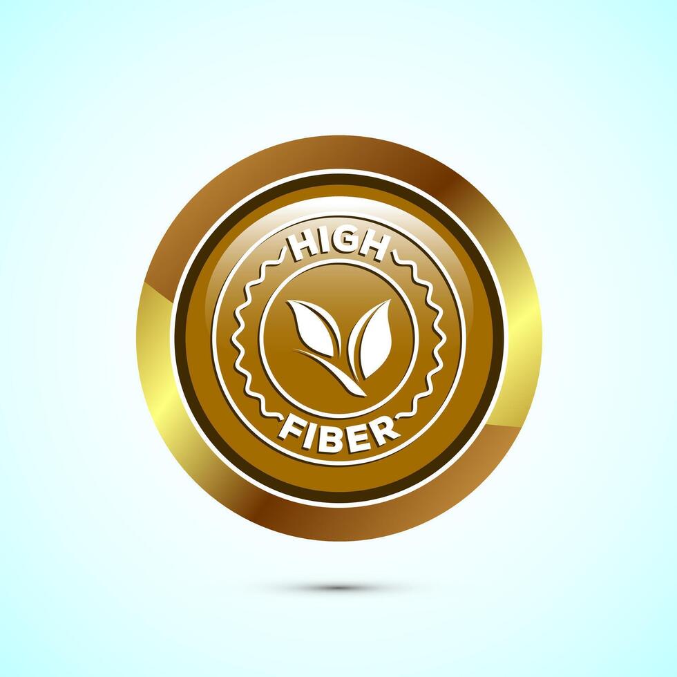 High fiber food icon design illustration. High fiber badge label design, Gold color round button design vector