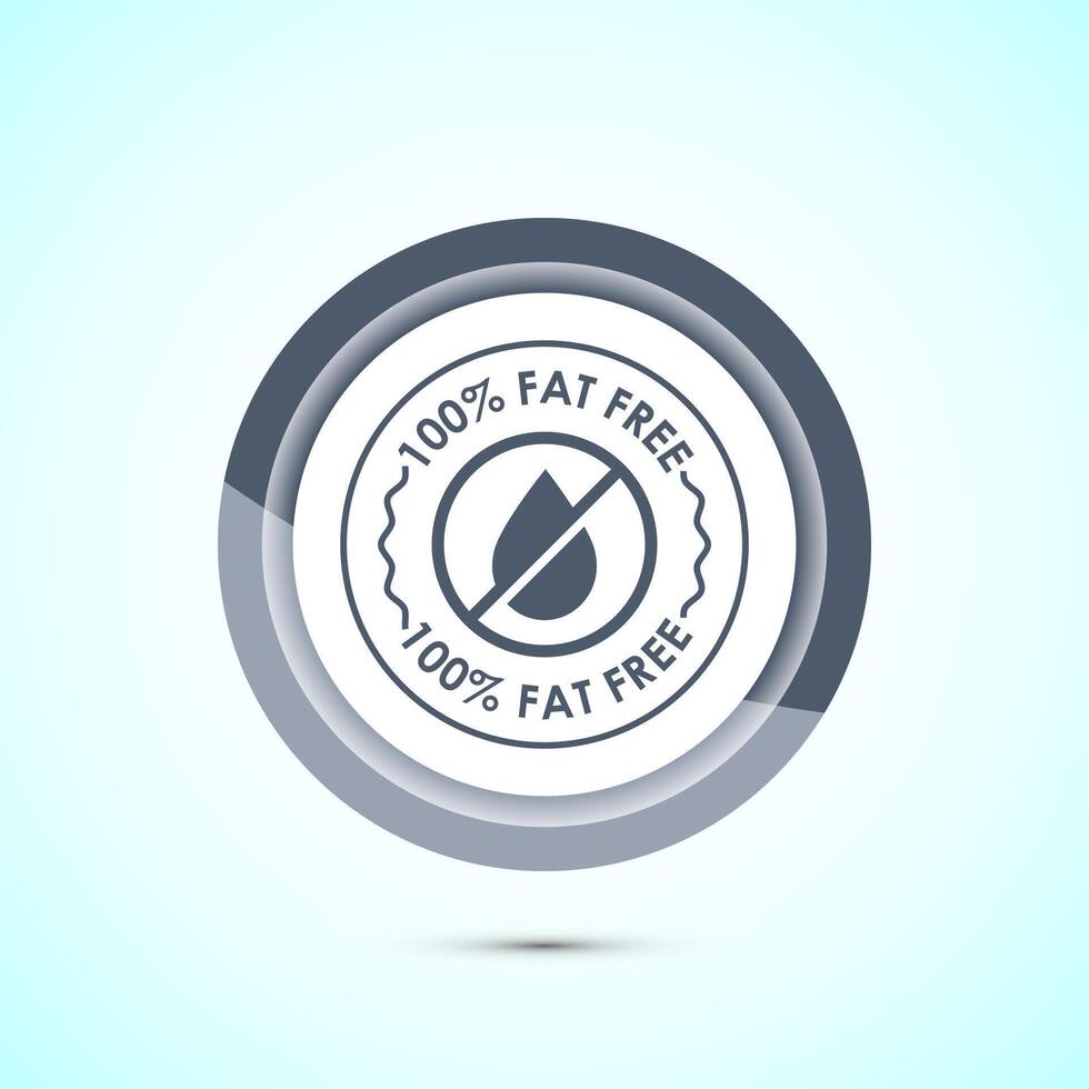 Fat free icon design illustration. Zero fat circle badge label for dietary product symbol, Gray color button design vector