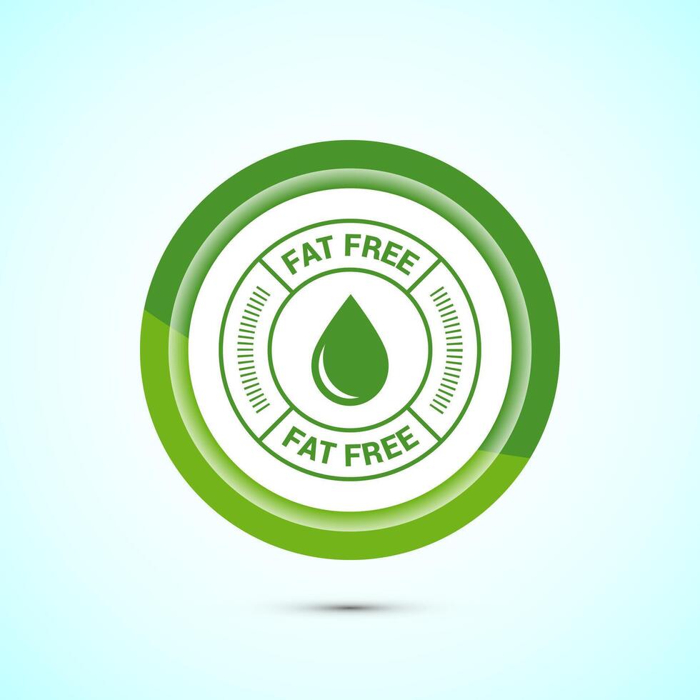 Fat free icon design illustration. Zero fat circle badge label for dietary product symbol, Green color button design vector