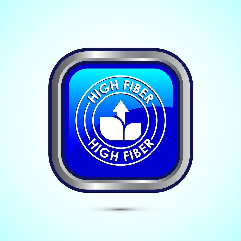 High fiber food icon design illustration. High fiber badge label design, Blue color square button design vector