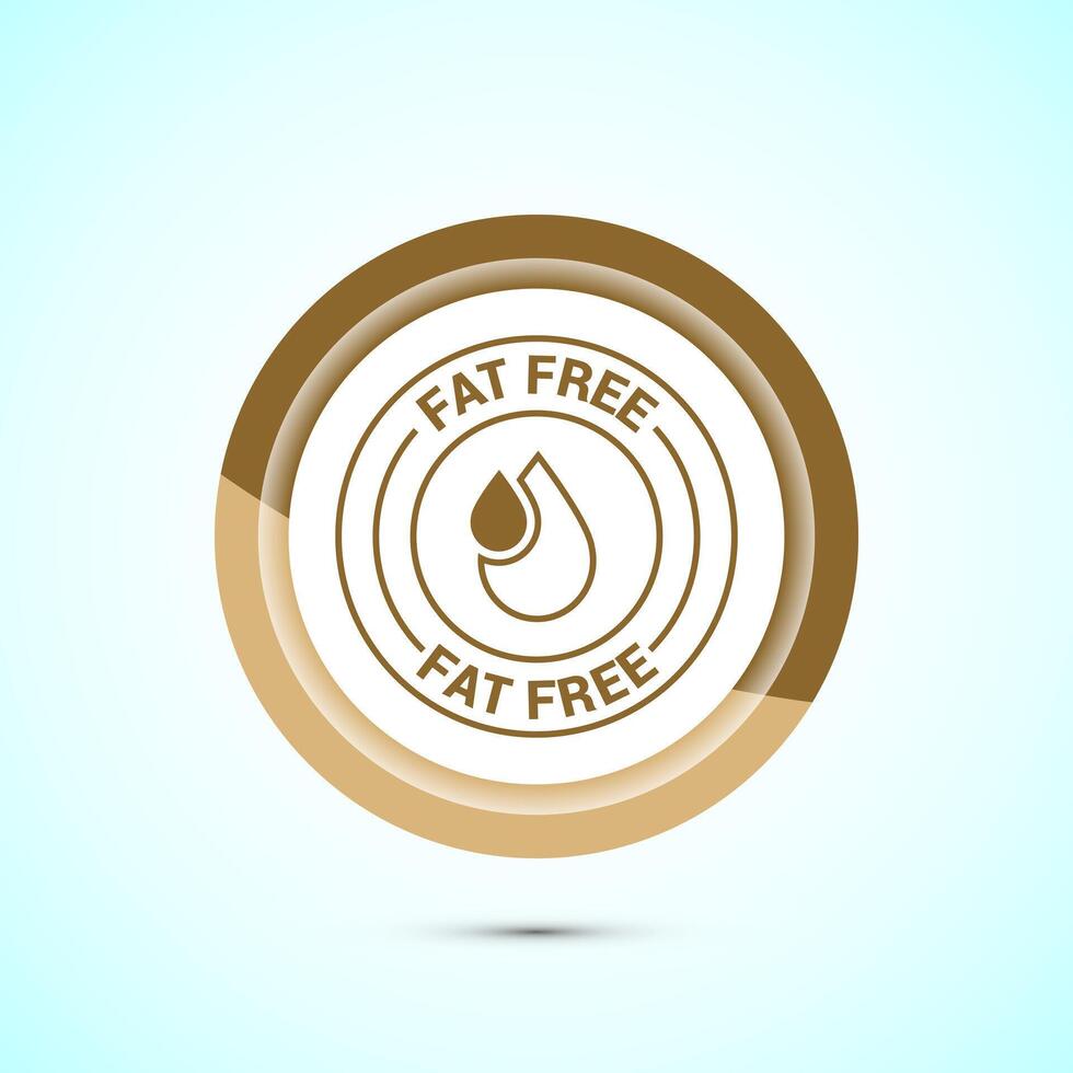 Fat free icon design illustration. Zero fat circle badge label for dietary product symbol, Gold color button design vector