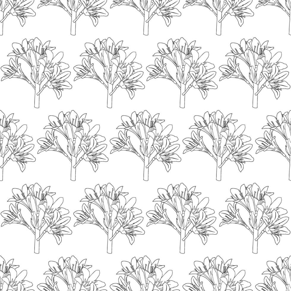 A branch with lilies on a short stem. Doodle style. vector