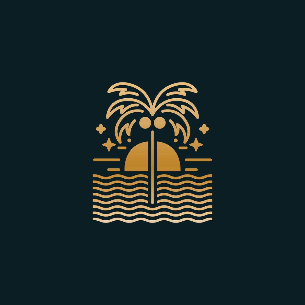 Minimalist Gold Beach Logo Elegant Coastal Design vector