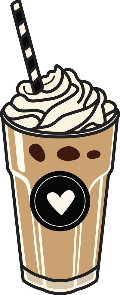 Icon Drawing of Iced Coffee in Glass with Cream Foam vector