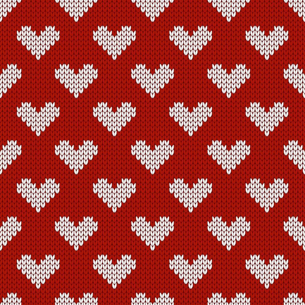 Knitted seamless cozy pattern with hearts. Nordic style sweater. Valentines Day. Traditional holiday background. vector
