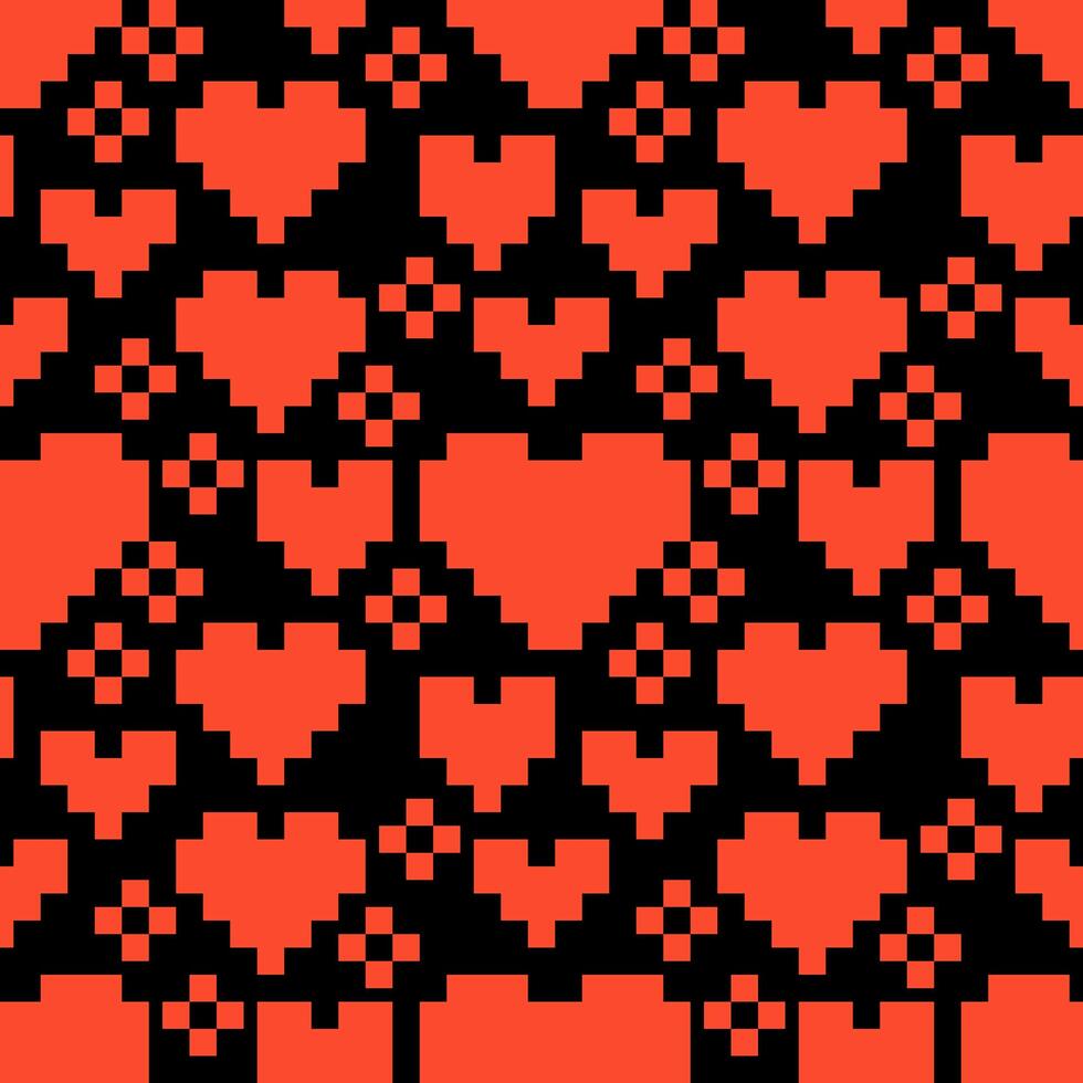 Retro 8 bit abstract love pixel heart seamless pattern. Perfect print for wrapping, packaging, textile, card. Romantic illustration. vector