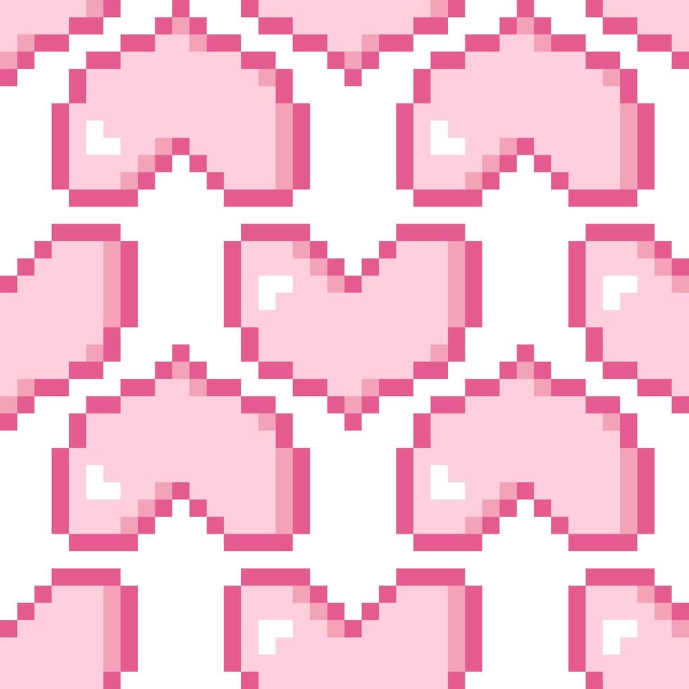 Pixelated romance and friendship heart seamless pattern. Perfect print for paper, packaging, textile, greeting card. Abstract illustration. vector