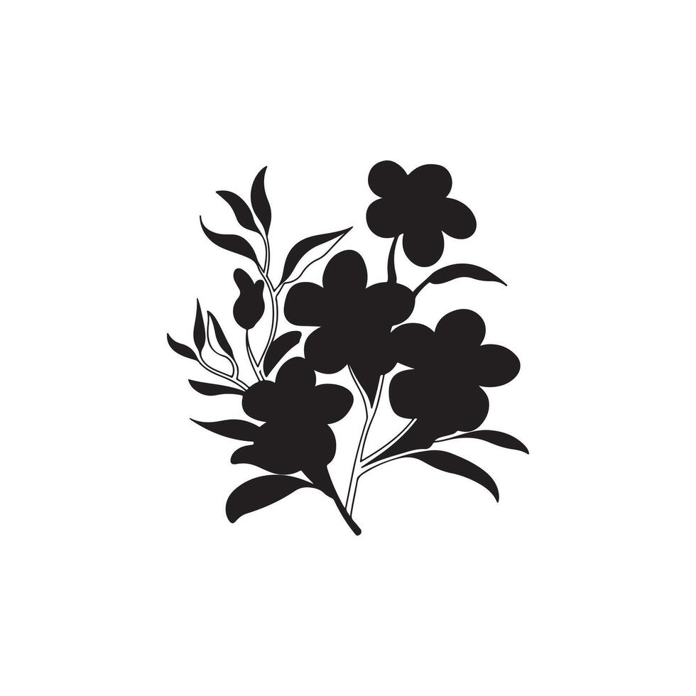 A modern set showcasing Jasmine flowers, buds, and leaves in black outline, isolated on a white background. Elegant floral elements suitable for spring designs and coloring books. Jasmine flower vector