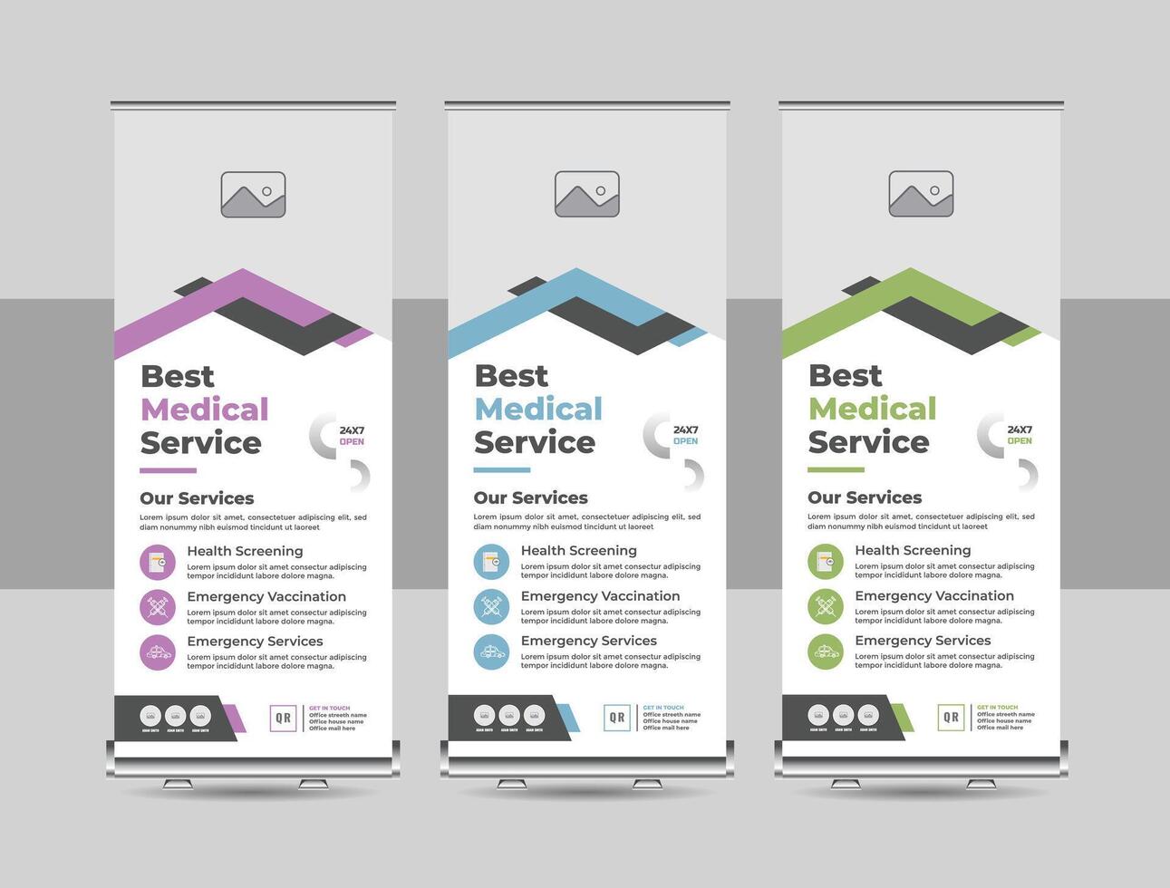 Modern minimal rollup banner, standee banner template, Pull up banner stand for medical, hospital layout vector