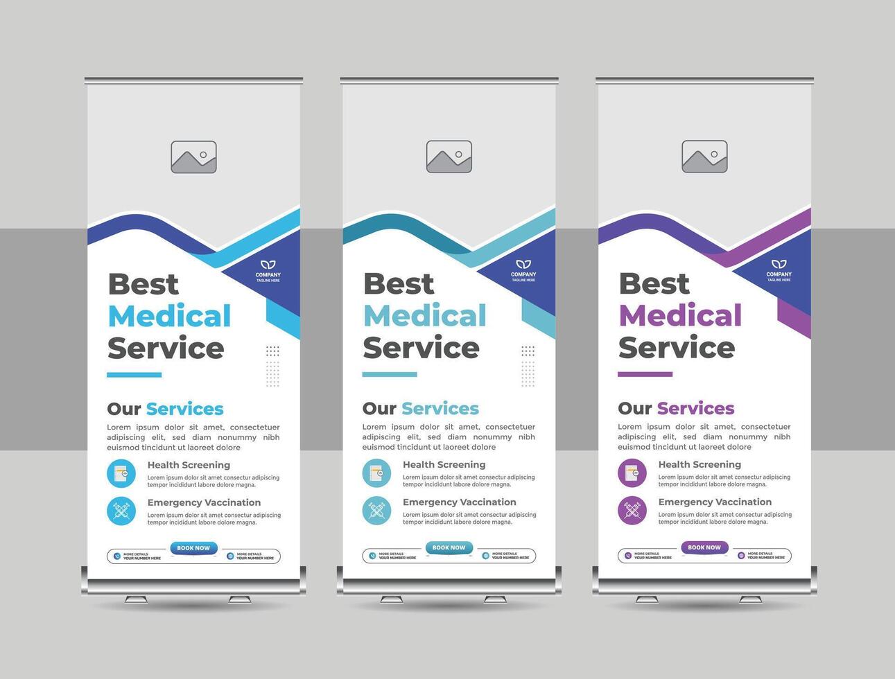 Minimal rollup banner design, standee banner template, Pull up banner stand for medical, hospital vector