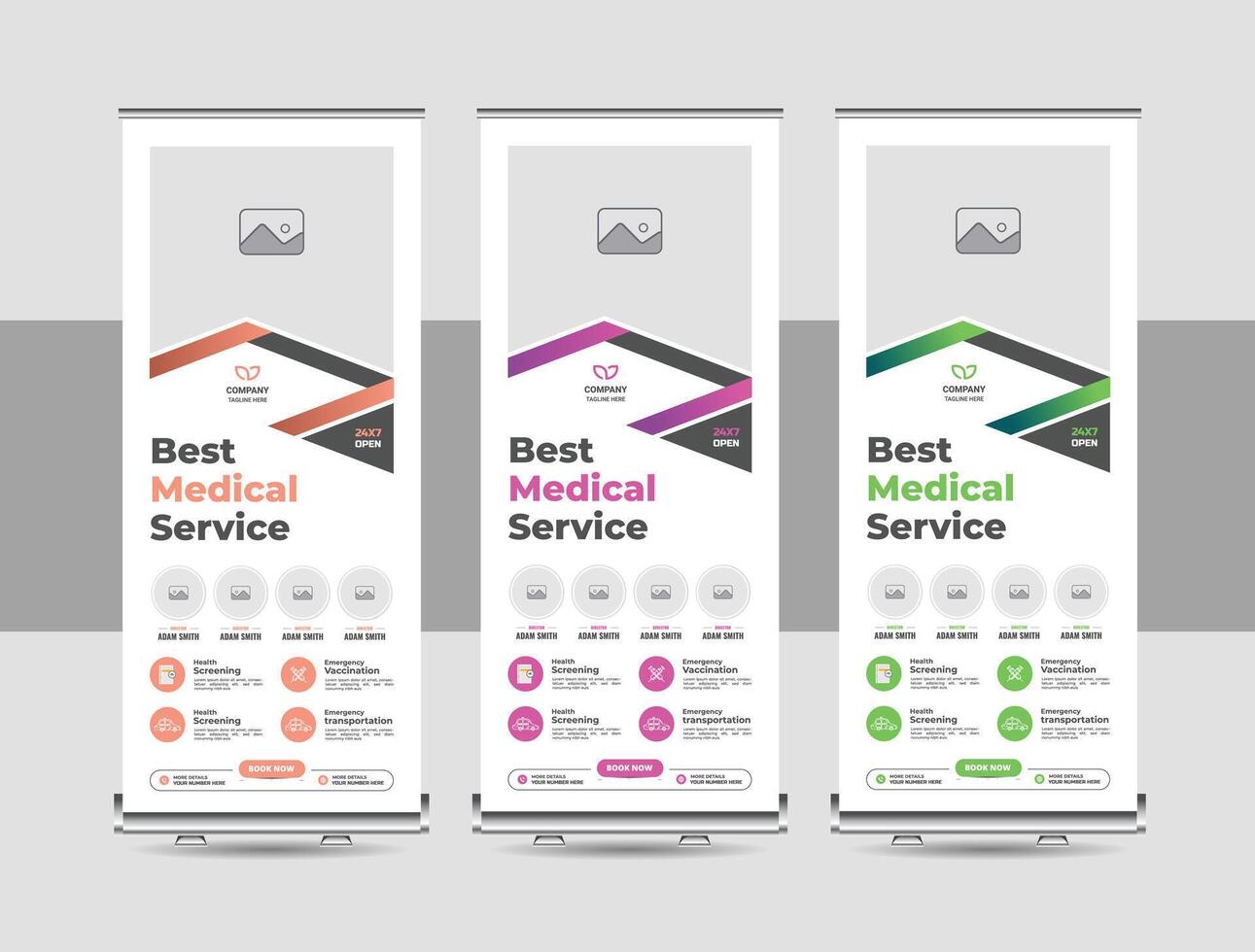Creative minimal rollup banner, standee banner template, Pull up banner stand for medical, hospital layout vector