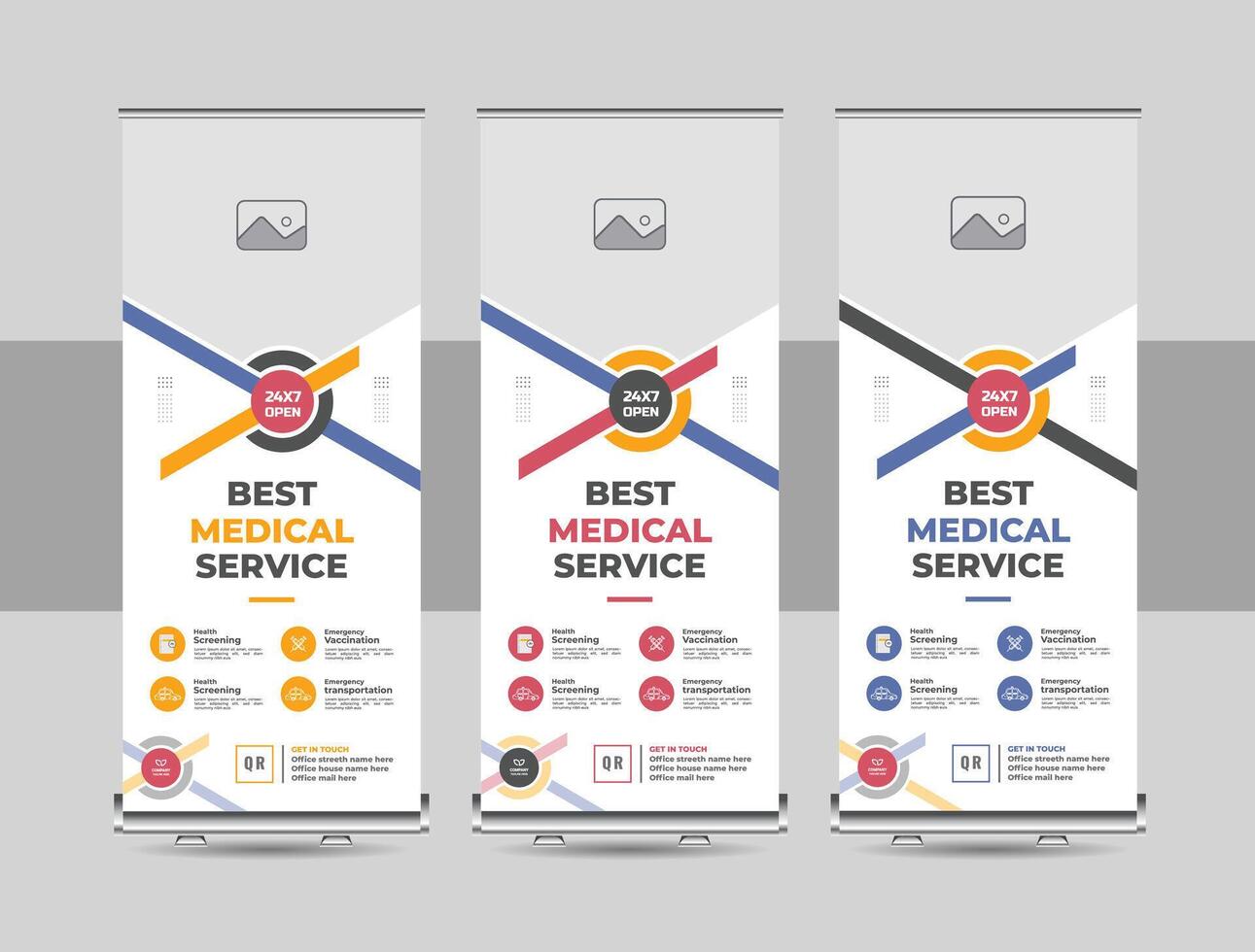 Creative minimal rollup banner, standee banner template, Pull up banner stand for medical, hospital vector
