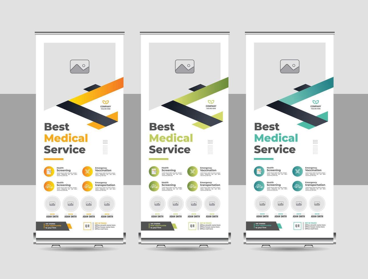 Minimal rollup banner, standee banner template layout, Pull up banner stand for medical, hospital vector