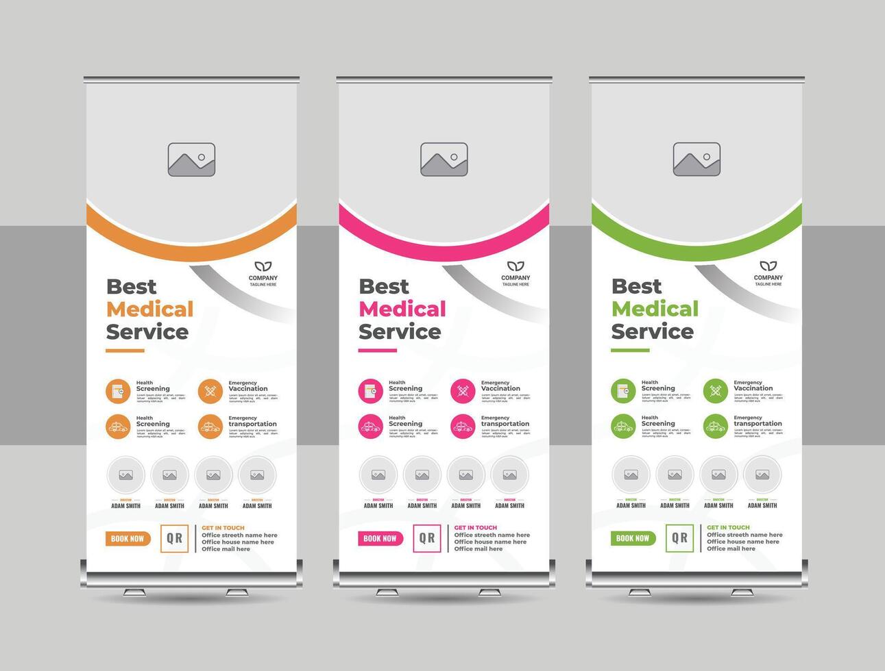 Modern minimal rollup banner design, standee banner template, Pull up banner stand for medical, hospital vector