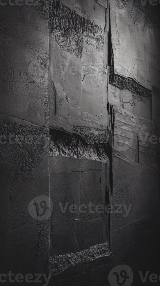 Abstract textured black wall with layered patterns and shadows, creating a dramatic, modern aesthetic. photo