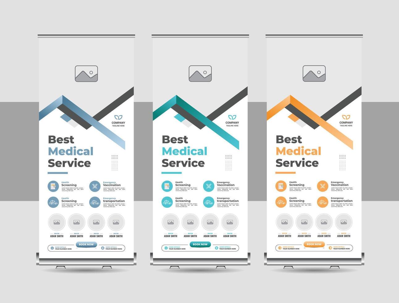 Creative minimal rollup banner design, standee banner template, Pull up banner stand for medical, hospital vector