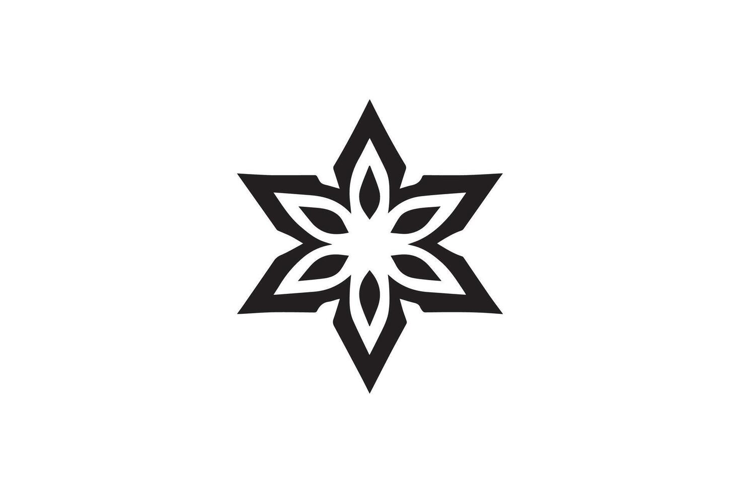 A black and white star with a flower on it vector