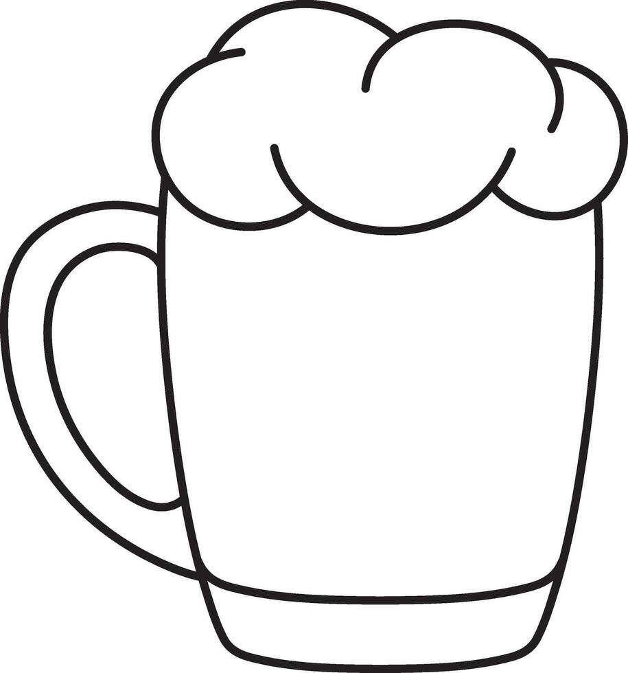 illustration, full mug of frothy beer, black and white linear icon isolated on a white transparent background vector