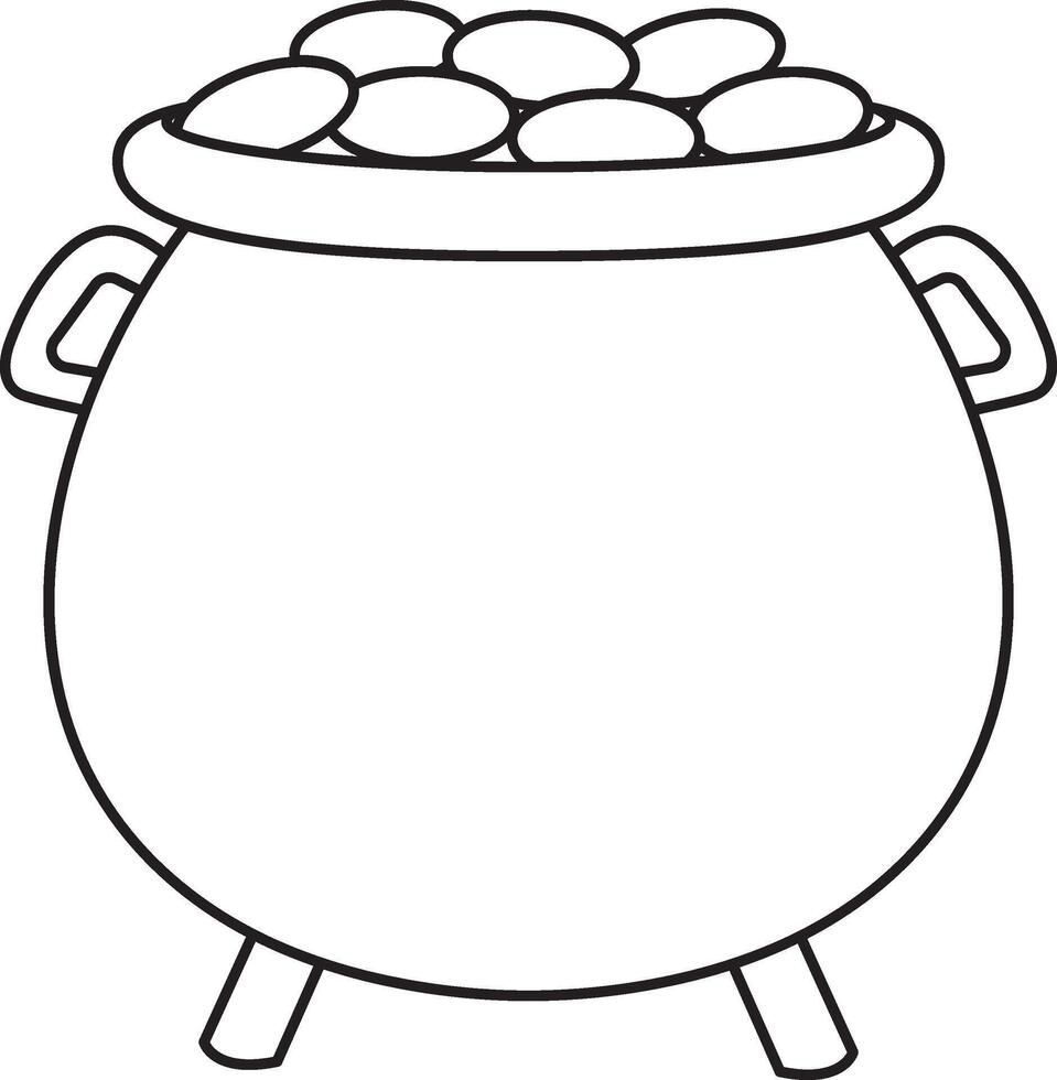 St. Patrick's Day, a full pot of gold coins, black and white linear icon isolated on a white transparent background vector