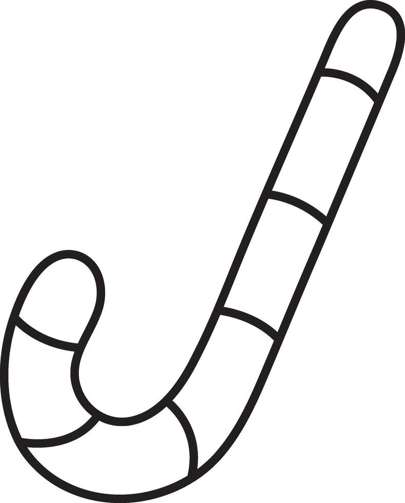 candy striped lollipop cane, black and white linear icon isolated on a white transparent background vector