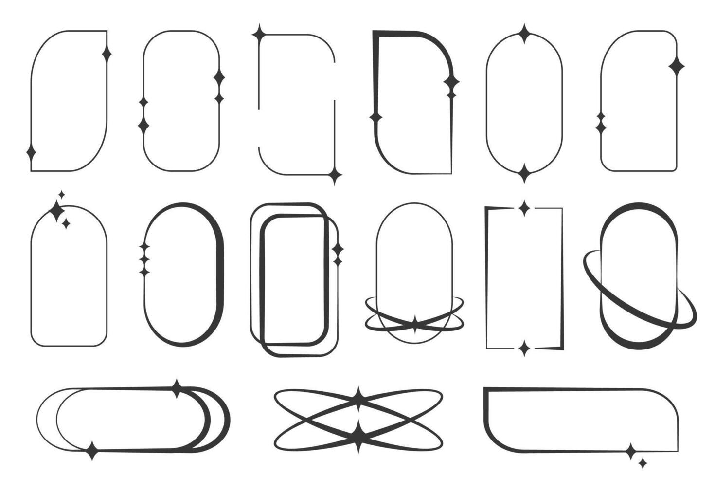 Aesthetic frame collection with sparkling details. Y2K inspired frames with sparkling accents in minimalist style vector