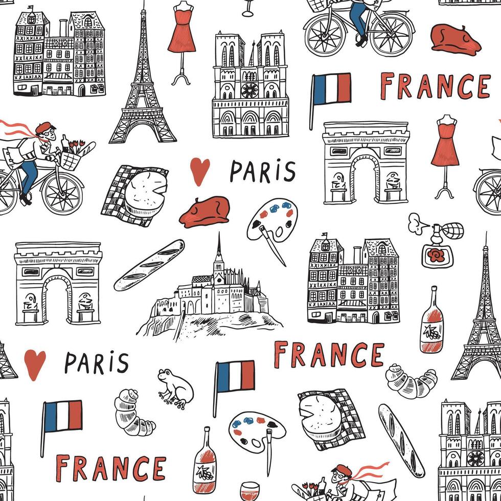 Seamless pattern with the symbols of france vector
