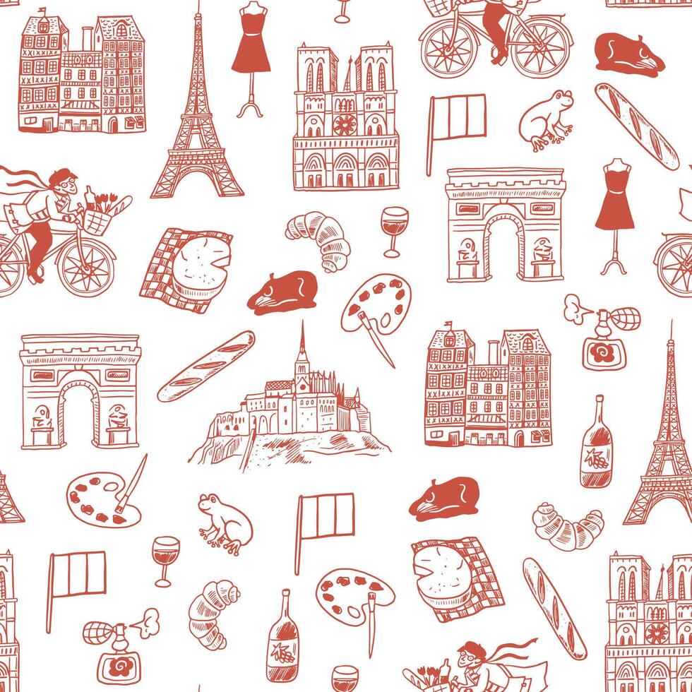 Seamless pattern with paris icons vector