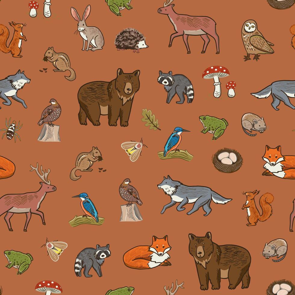 A pattern with animals and other objects on it vector
