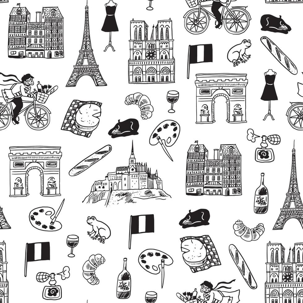 Seamless pattern with paris icons vector