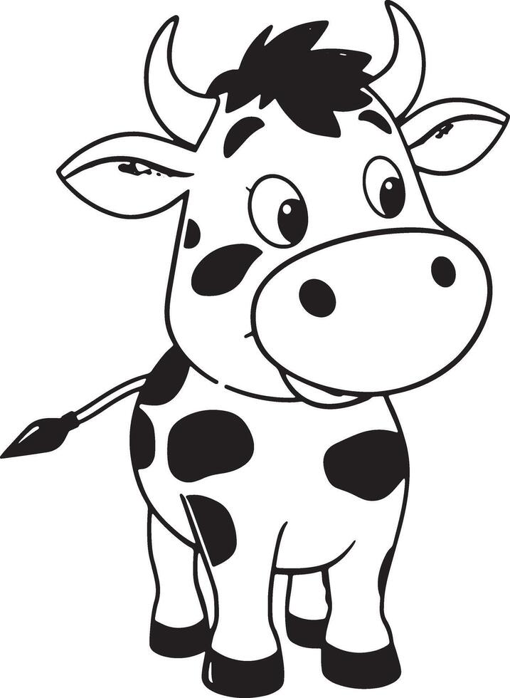 A cartoon cow with black and white coloring pages vector