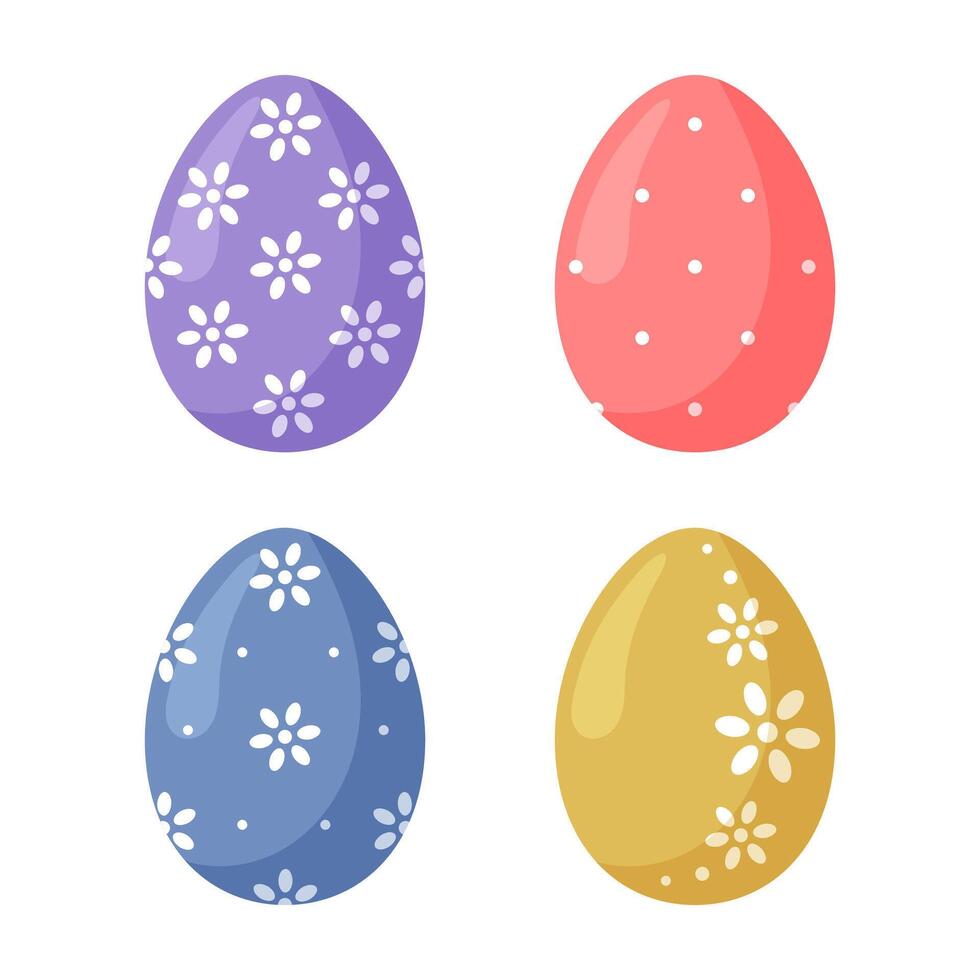 Set of painted easter eggs. illustration in flat style isolated on white background. vector