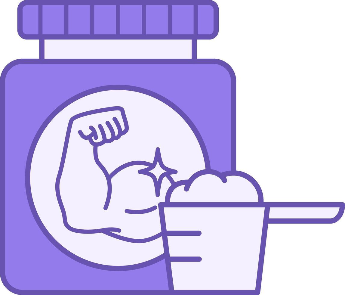 Colored Protein Icon. Illustration. Jar With White Powder Designed For Building Muscle Tissue. Sports and Gym Concept vector