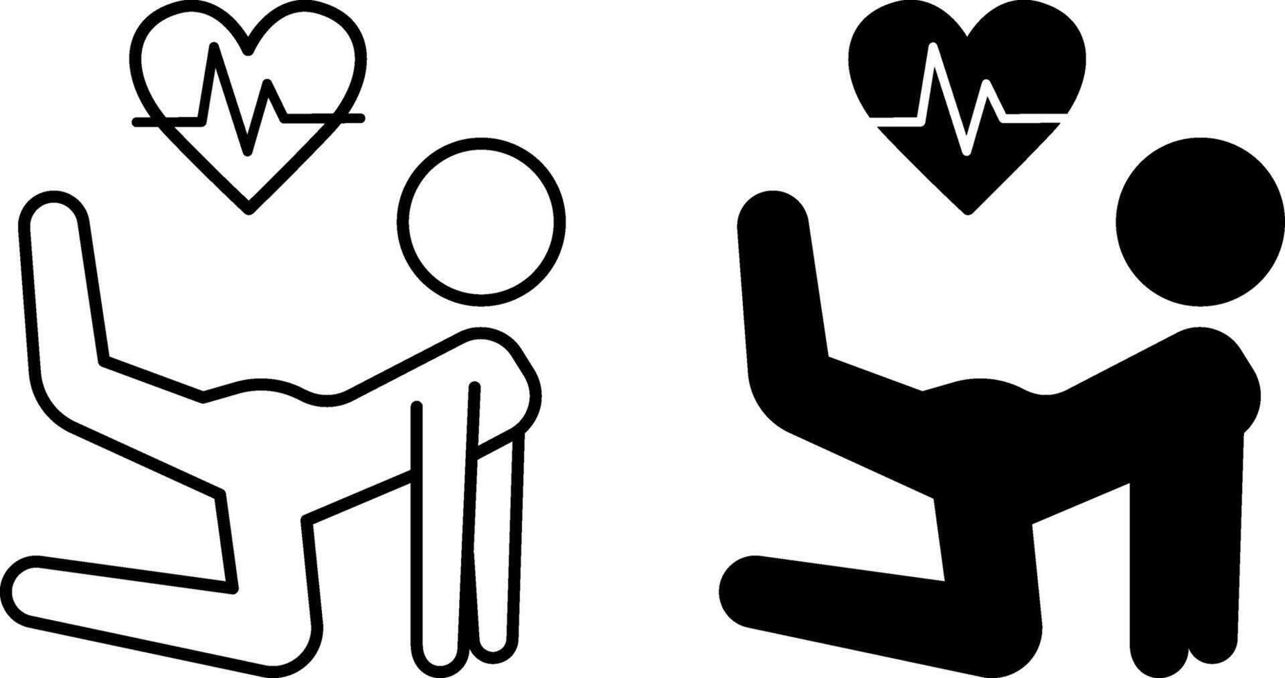 Fitness Icons. Black and White Illustration. Man Doing Exercise and Heart Pulsating. Warm Up, Workout. Sport and Gym Concept vector