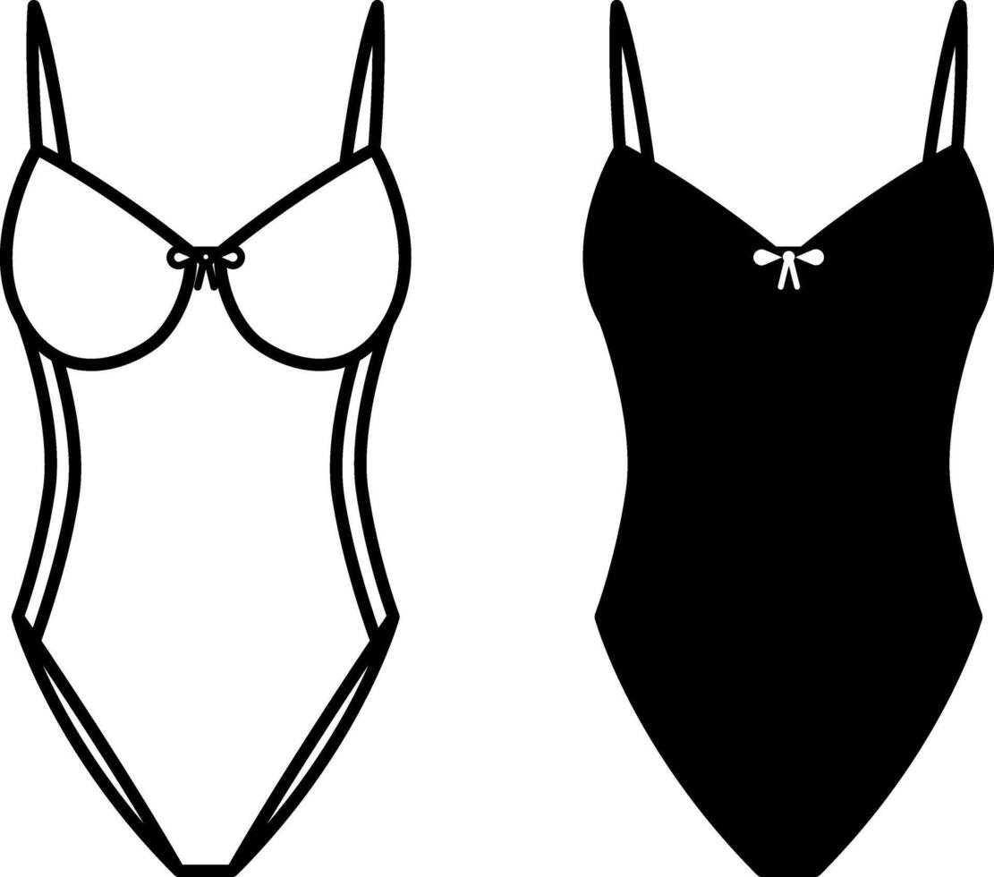 Bodysuit Icons. Black and White Illustration. Tight Underwear Women. Swimsuit. Fashion and Clothing Concept vector