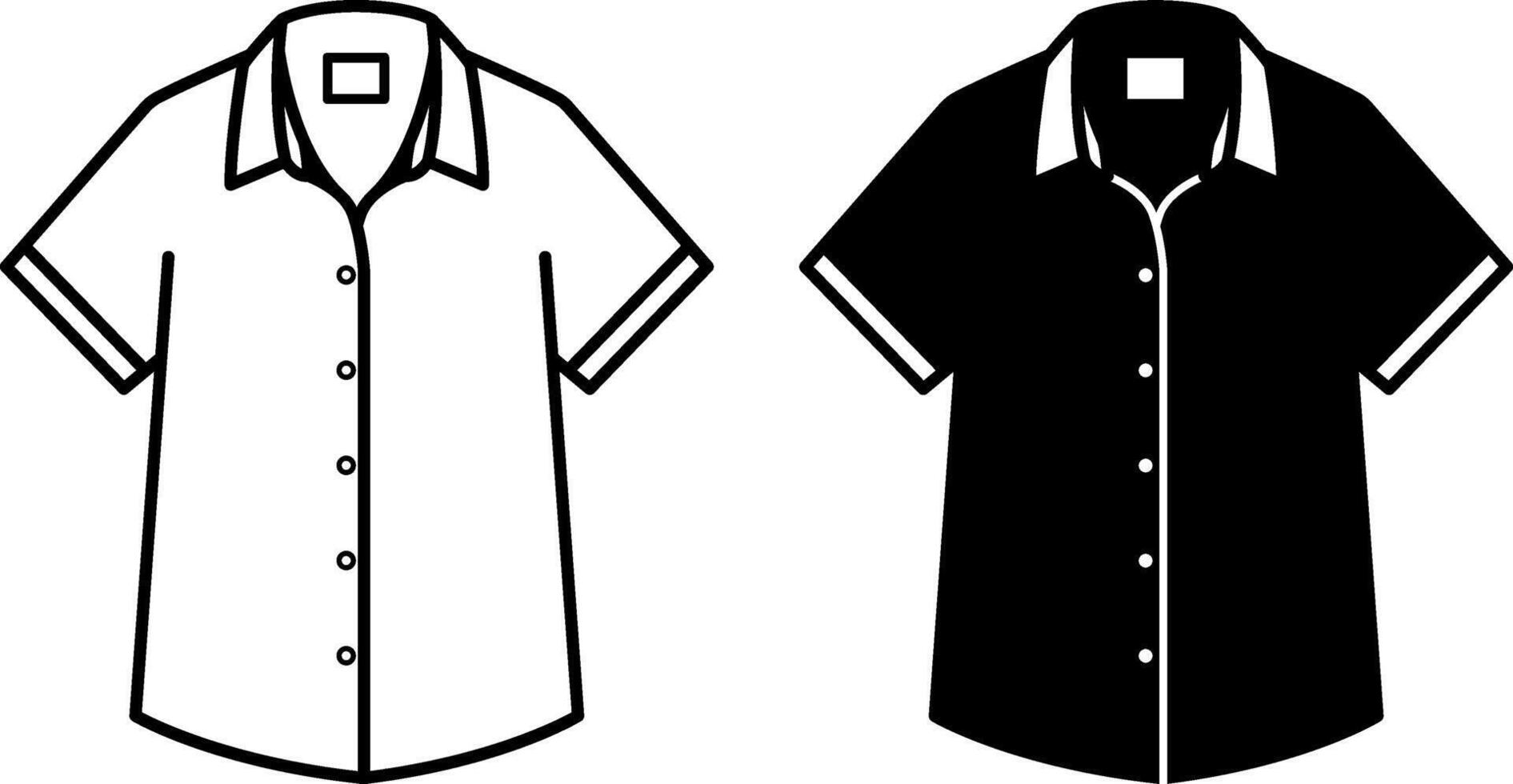 Short Sleeve Shirt Icons. Black and White Illustration. Clothes with Collar and Buttons. Fashion Concept vector