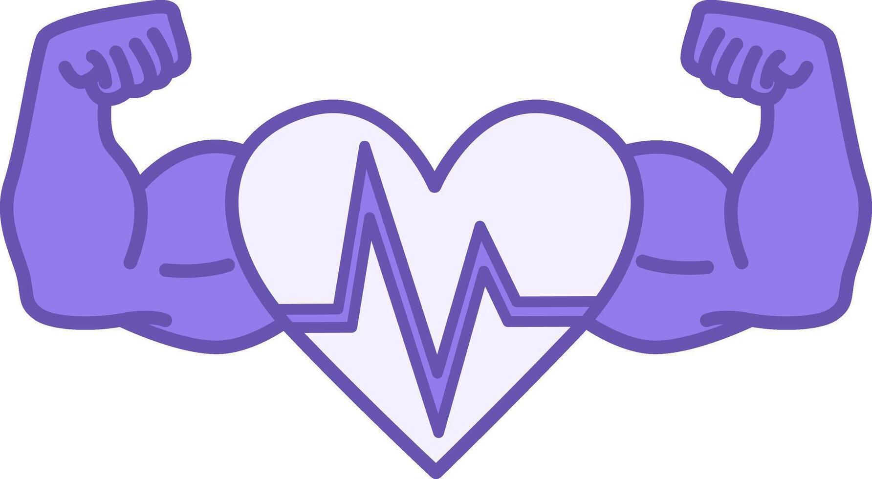 Colored Strong Icon. Drawing. Arms with Biceps and Heart with Pulse. Strength Training, Bodybuilding. Sport and Gym Concept vector