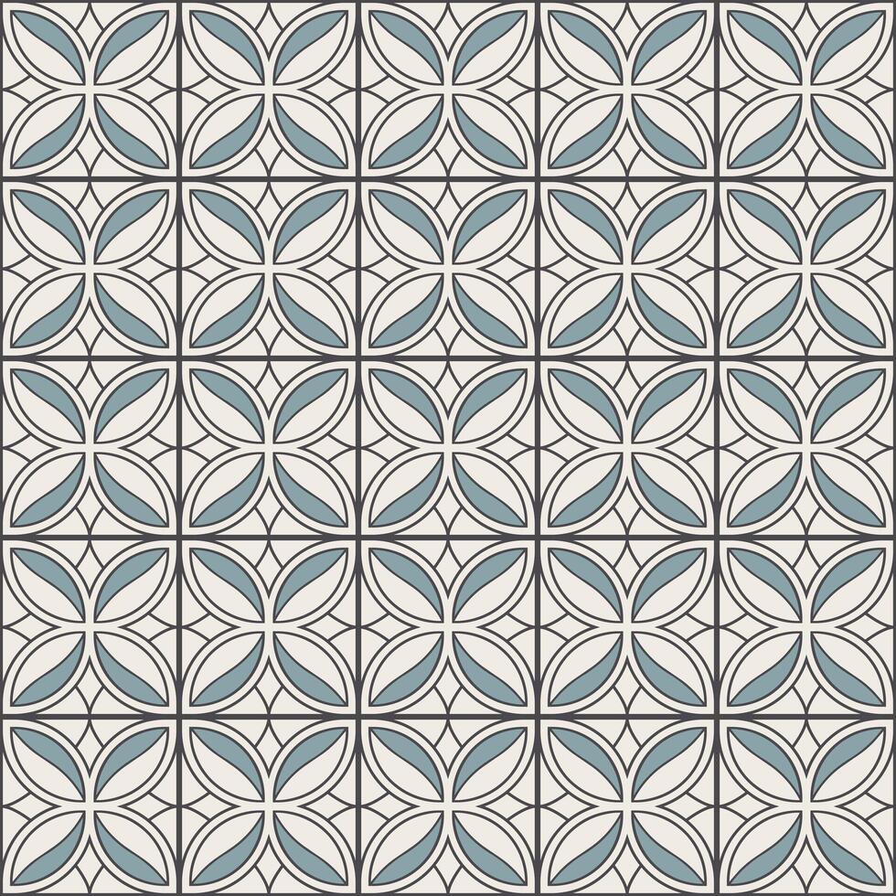 Seamless Geometric Floral Pattern with Blue and White Petals in Retro Style vector