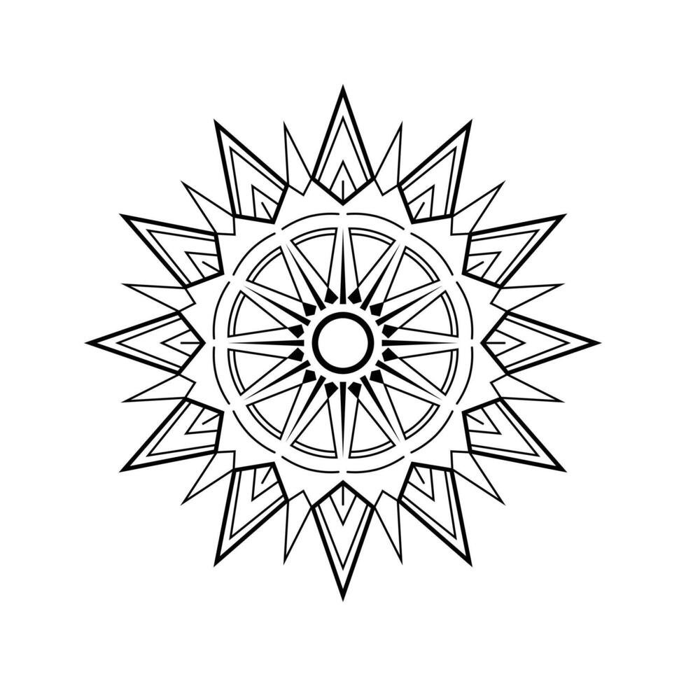 Radiant Star Mandala, Ornamental Circular Pattern, Symmetrical Line Art for Meditation and Coloring vector
