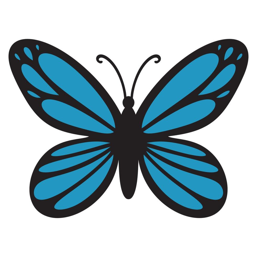 Simple hand drawn single blue butterfly illustration isolated on white background vector