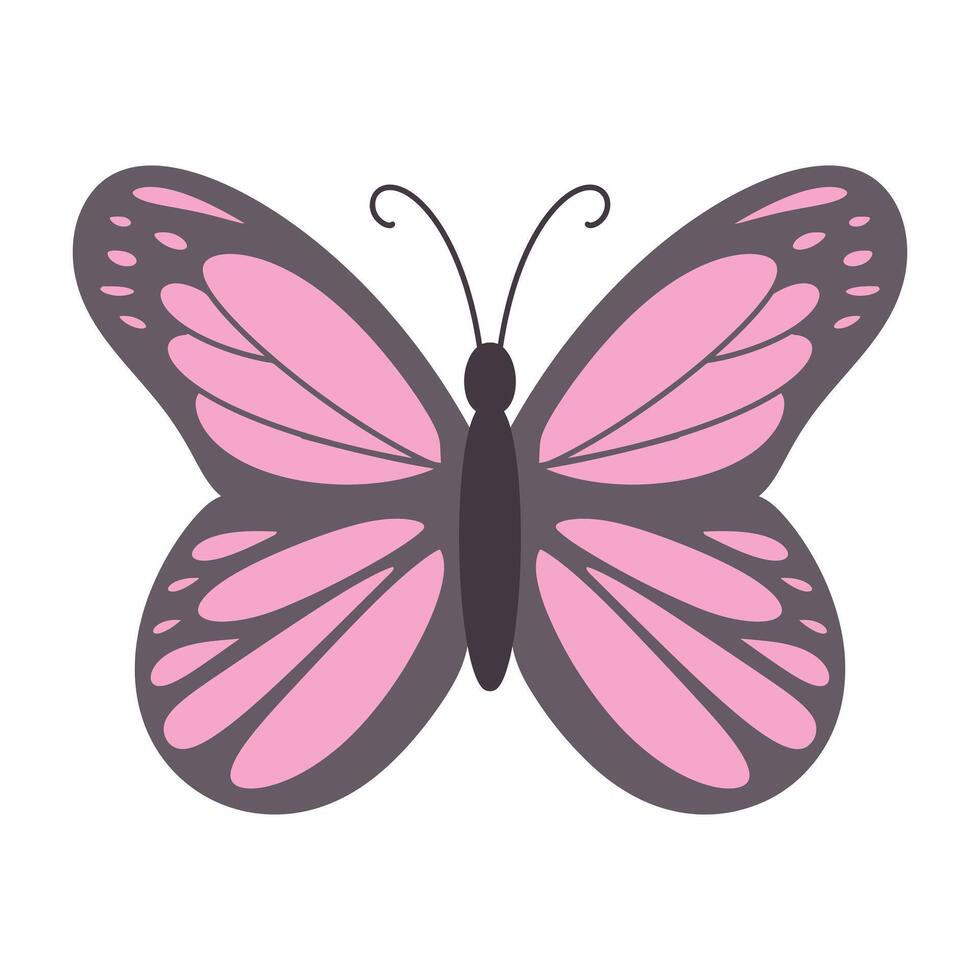 Simple hand drawn single pink butterfly illustration isolated on white background vector